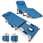 GYMAX Tanning Chair, 400LBS Beach Lounge Chair with Face Arm Hole & Hand Shoulder Strap