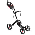 GYMAX Golf Push Cart, 4 Wheel Folding Lightweight Push Pull Cart Trolley with Drink Umbrella Holder & Scorecard