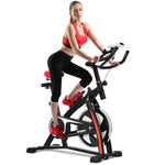 GYMAX Stationary Bike, Indoor Cycling Bike with LCD Monitor & Heart Sensor, Adjustable Resistance