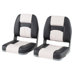GYMAX Boat Seats Folding Low/High Back Boat Seats (2-Pack,White & Drak Grey,Low Back)