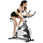 GYMAX Indoor Stationary Bike, Cardio Cycling Bike with LCD Monitor & Heart Rate Sensor