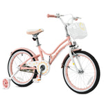 GYMAX Girls Bike for Toddler & Kids Aged 6-9, 18 Inch Kids Bicycle w/Training Wheels, Basket, Bell & Kickstand