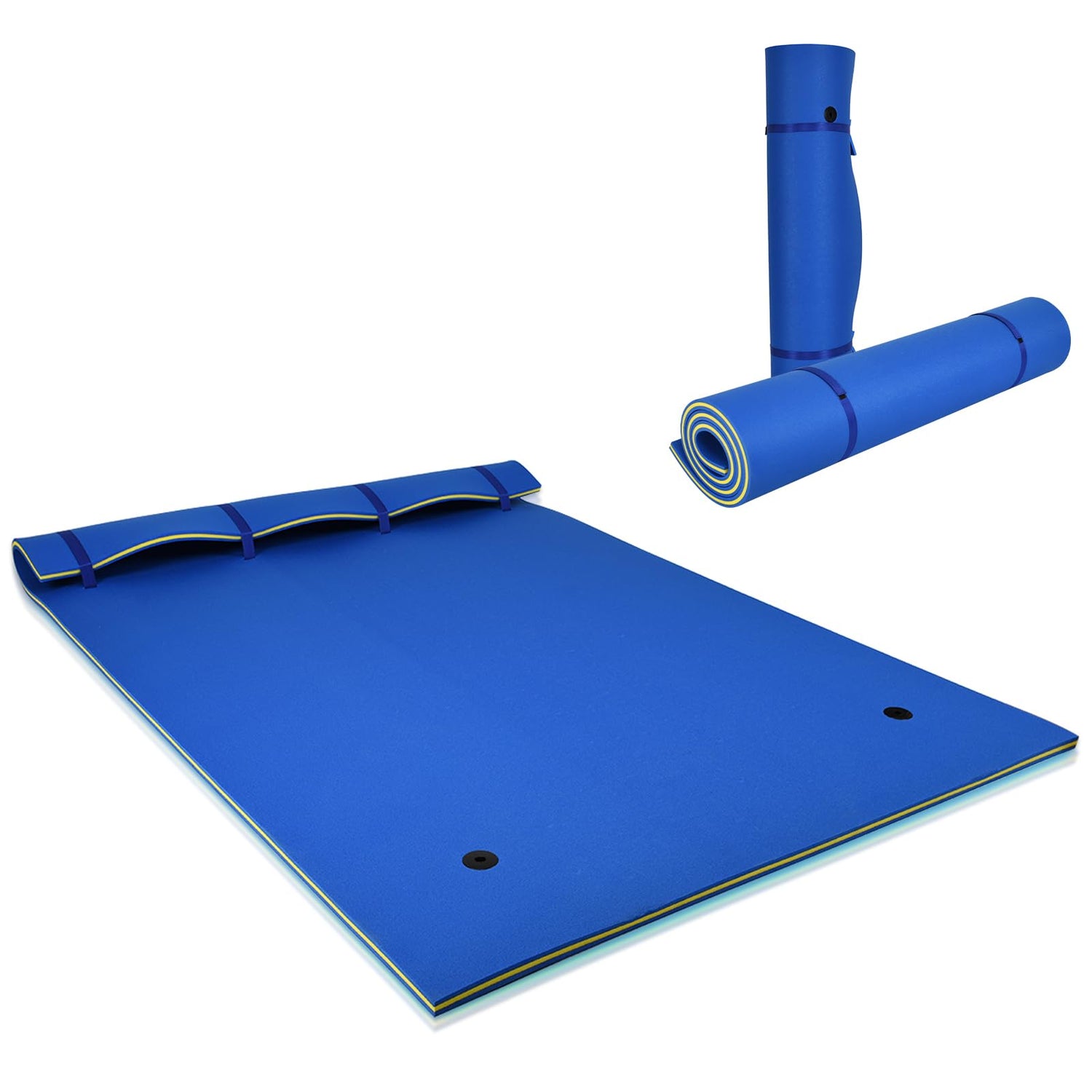 GYMAX Floating Water Pad, 9/18 FT x 6 FT Water Foam Mat with Rolling Pillow