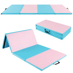 GYMAX Gymnastics Mat, 4 FT x 8 FT x 2 Inches Folding Exercise Mat w/Carry Handles & Sturdy Stitching Waterproof Cover