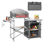 GYMAX Aluminum Portable Camping Kitchen, Folding Cooking Table with 26" Tabletop, Detachable Windscreen & Carrying Bag