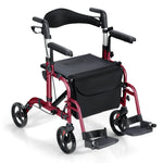 GYMAX 2 in 1 Folding Rollator Walker, 4-Wheel Aluminum Walker with Reversible Backrest