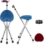 GYMAX Walking Stick Chair Combo, Folding Cane Seat with LED Light, Massage Seat Board & Ergonomic Handle