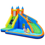 GYMAX Inflatable Bounce House, Jumping Water Slide with Climbing Wall & Splash Pool, Easy Installation(Climbing Wall+Slide)