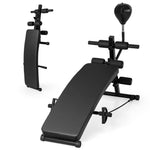 GYMAX Sit Up Bench, 3 in 1 Decline Bench with Speed Ball & Resistance Bands, Folding 5-Level Adjustable Ab Bench for Full Body Workout