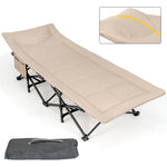 GYMAX Folding Camping Cot for Adults w/Cushion & Pillow, Padded Portable Outdoor Sleeping Bed w/Carrying Bag