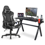 GYMAX Massage Gaming Chair Desk Set Racing Computer Swivel Chair with Lumbar Support