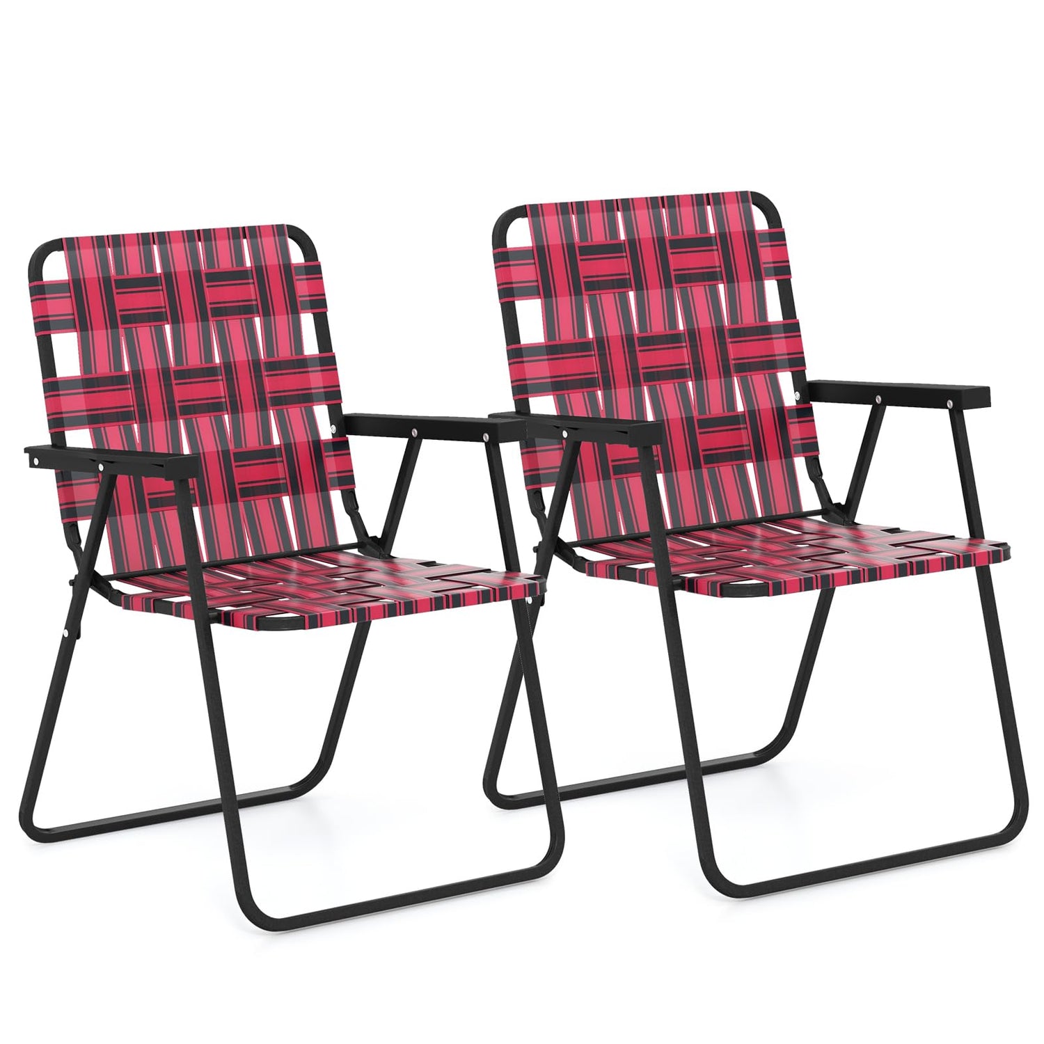 GYMAX Folding Chair, Patio Lawn Chair Set with Armrest, Indoor/Outdoor 2/4/6 Pack Webbed Lightweight Dinning Chair
