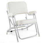GYMAX Boat Deck Chair, Aluminum Folding Boat Chair with Cushioned Seat & Armrests, Non-Slip Foot Pads