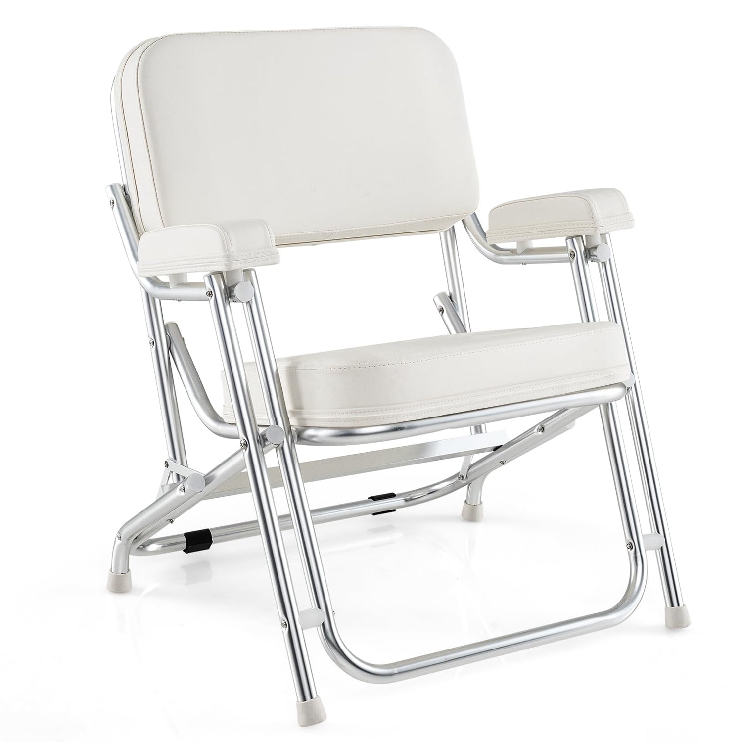 GYMAX Boat Deck Chair, Aluminum Folding Boat Chair with Cushioned Seat & Armrests, Non-Slip Foot Pads