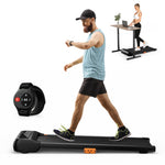 GYMAX Walking Pad, 2 in 1 Under Desk Treadmill for Home with Watch Remote Control, LED Display