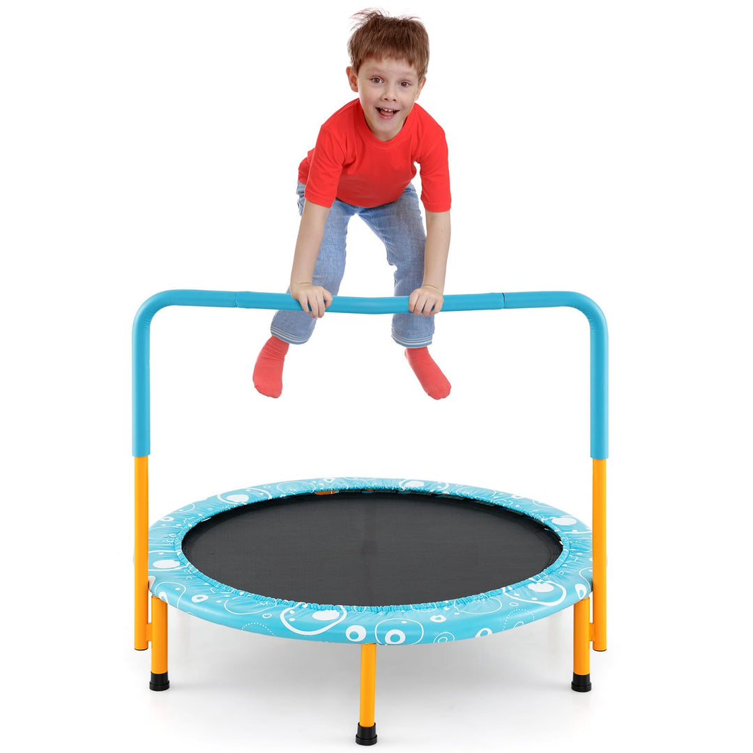 GYMAX Indoor Trampoline, 36” ASTM Approved Kids Trampoline with Removable Handrails & Safety Pad