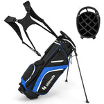 GYMAX Golf Stand Bag, 14 Way Golf Bag with 6 Pockets, Dual Shoulder Strap, Rain Hood & Umbrella Holder