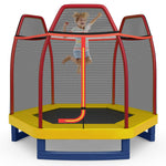 GYMAX Trampoline for Kids, 7FT Toddler Trampoline with Safety Enclosure Net & Seamless Spring Pad