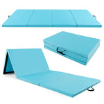 GYMAX Gymnastics Mat, 4 FT x 10 FT x 2 Inches Folding Exercise Mat w/Carrying Handles, Hook & Loop Fasteners