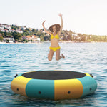 GYMAX Water Trampoline, Floating Lake Trampoline with Electric Pump & Rope Ladder, Inflatable Water Bouncer for Lake