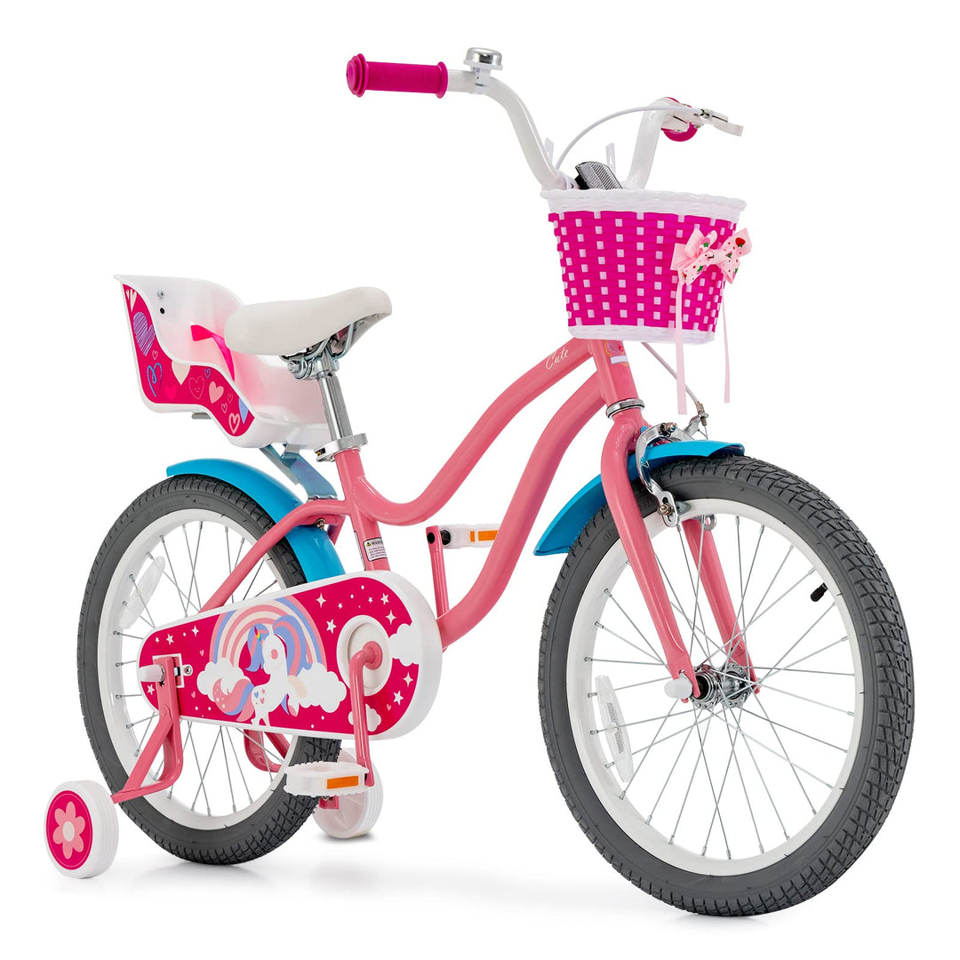 GYMAX Kids Bike, 18 Inch Kids Bicycle with Removable Training Wheels, Coaster Brake, Handbrake