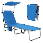 GYMAX Beach Chair with Canopy Shade, Folding Tanning Lounge with Adjustable Backrest