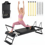 GYMAX Pilates Reformer | 660LBS Dual Resistance Systems Pilates Equipment Foldable Reformer Pilates Machine with 4 Springs