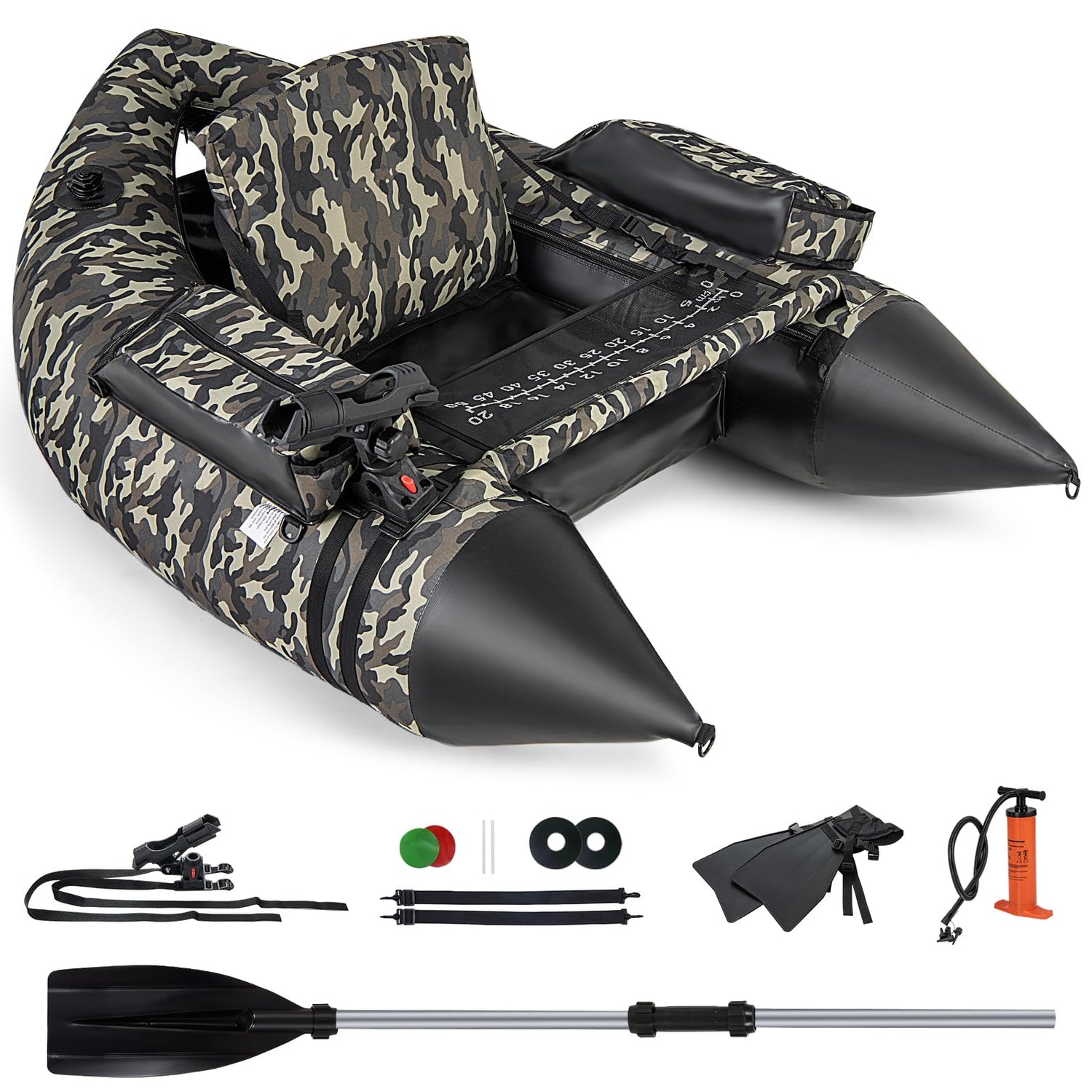 GYMAX Fishing Float Tube, 350lbs Portable Fishing Boat with Adjustable Shoulder Straps, Manual Pump