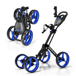 GYMAX Folding Golf Push Cart, 4 Wheel Height Adjustable Golf Trolley with Flexible Umbrella Holder