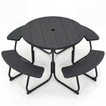 GYMAX Picnic Table Bench with Umbrella Hole 8 Person Round Outdoor Picnic Table