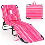 GYMAX Tanning Chair, 350lbs Beach Lounge Chair with Face Hole, Washable Pillow & Carry Strap
