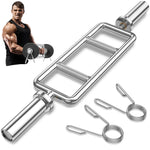 GYMAX Olympic Triceps Bar, 33" Solid Standard Threaded Strength Training Bar for 2" Weight Plates with 2 Ring Collars