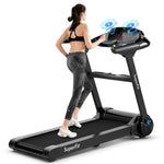 GYMAX Folding Treadmill, Electric Motorized Running Walking Machine with Heart Rate Sensor