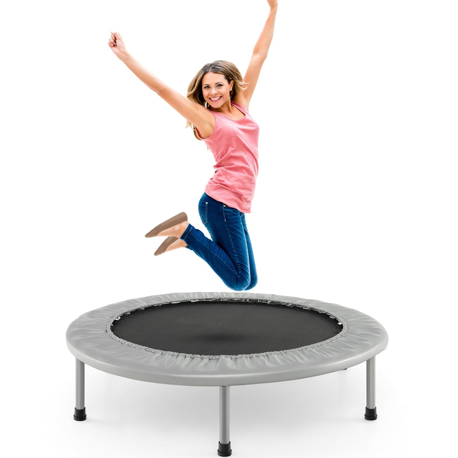 GYMAX Rebounder Trampoline for Adults, Mini Exercise Trampoline with Safety Pad, 38"