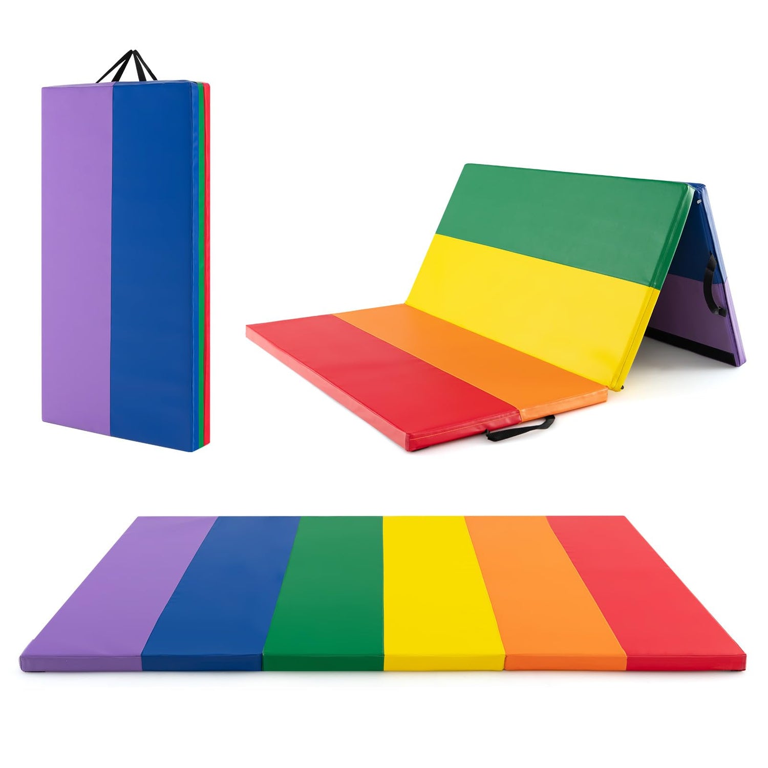 GYMAX Gymnastics Mat, 6 FT x 4 FT Folding Thick Exercise Mat with Carrying Handles, Hook & Loop Fasteners