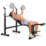 GYMAX Adjustable Weight Bench, Foldable Weight Bench with Squat Racks, Leg Extension & Leg Curl