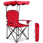 GYMAX Camping Chair, Folding Outdoor Lawn Chair with Canopy, Carry Bag & Cup Holder