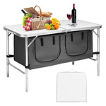 GYMAX Folding Camping Table with Storage, Portable Aluminum Folding Table Height Adjustable