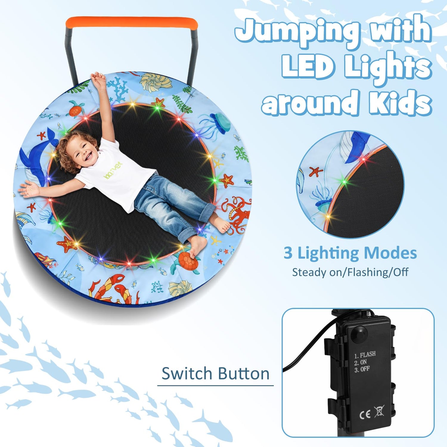 GYMAX 36" Toddler Trampoline with Lights Folding Springless ASTM Approved Small Kids