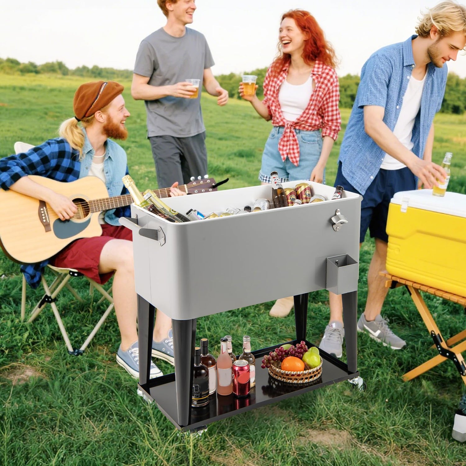 GYMAX 80 Quart Rolling Ice Chest Portable Patio Cooler with Locking Wheels