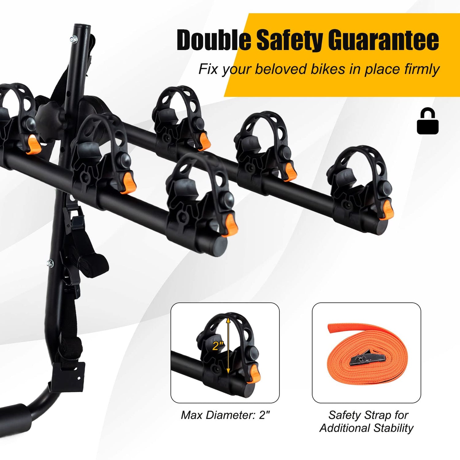 GYMAX Bike Rack, Trunk Mounted 3 Bike Hitch Rack with 2” Receiver & Double Safety Guarantee