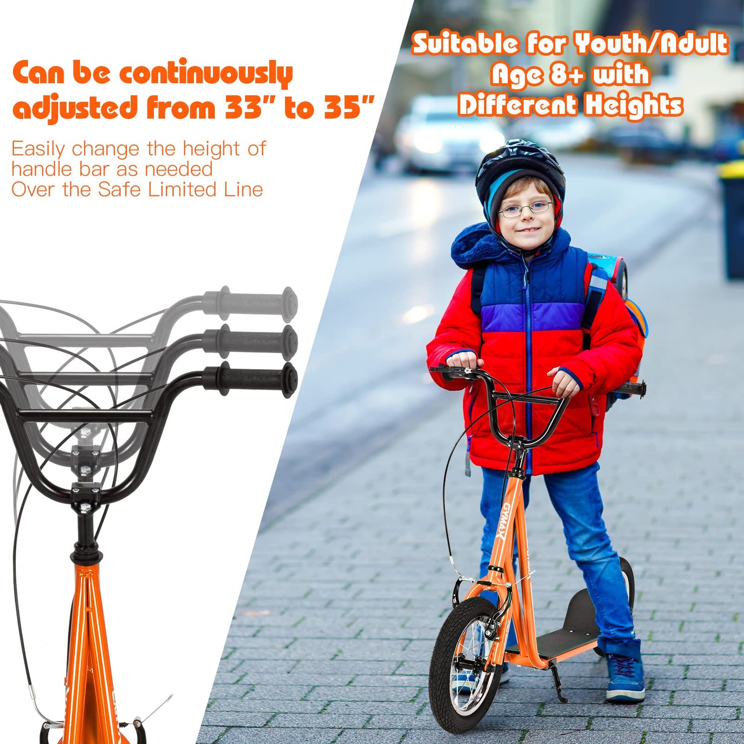 GYMAX Scooter, Kids & Adults Off-Road Scooter with 12" Inflatable Wheels, Adjustable Height Handlebar