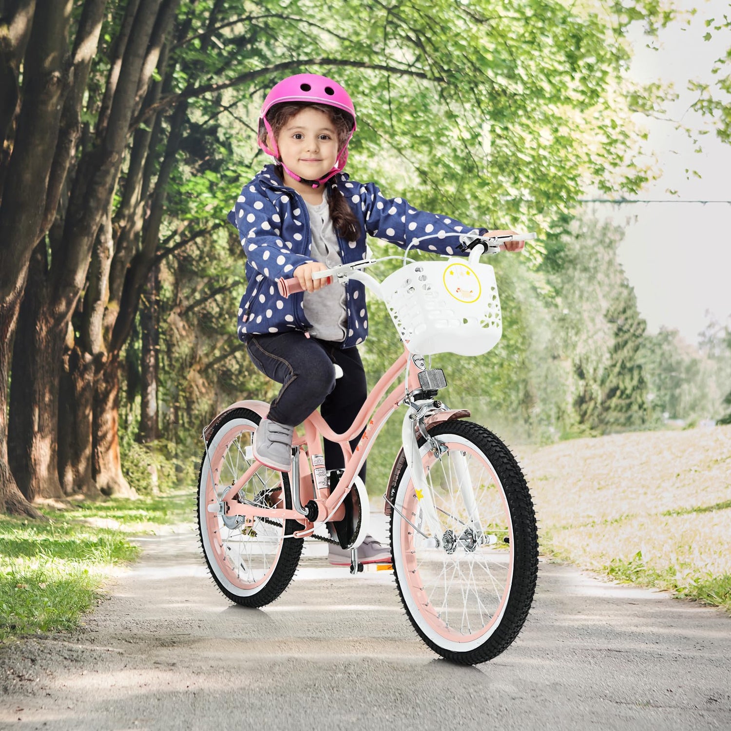 GYMAX Girls Bike for Toddler & Kids Aged 6-9, 18 Inch Kids Bicycle w/Training Wheels, Basket, Bell & Kickstand