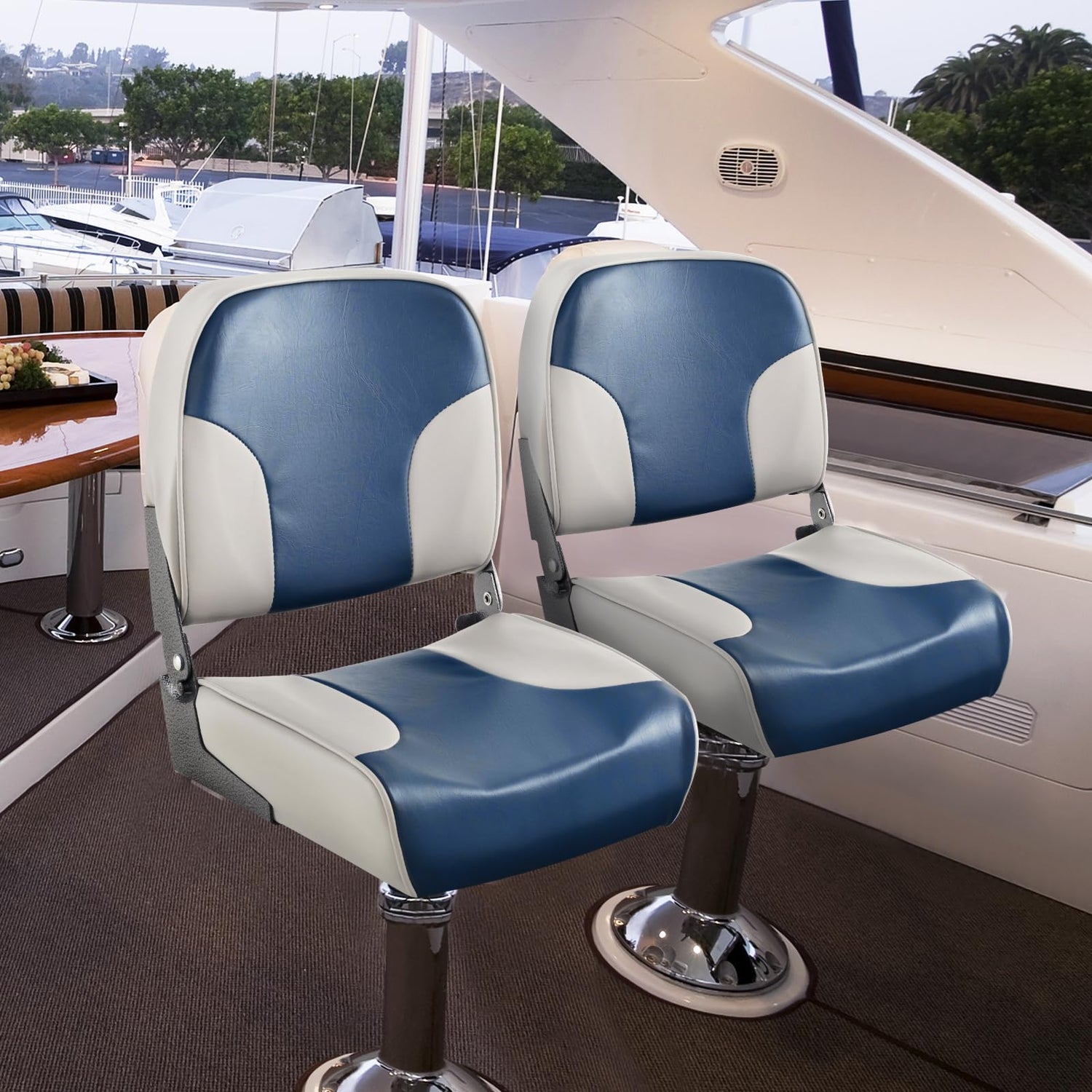 GYMAX Folding Boat Seat, 2 Pack Low Back Fishing Captain Boat Seats w/Thick Sponge Padding
