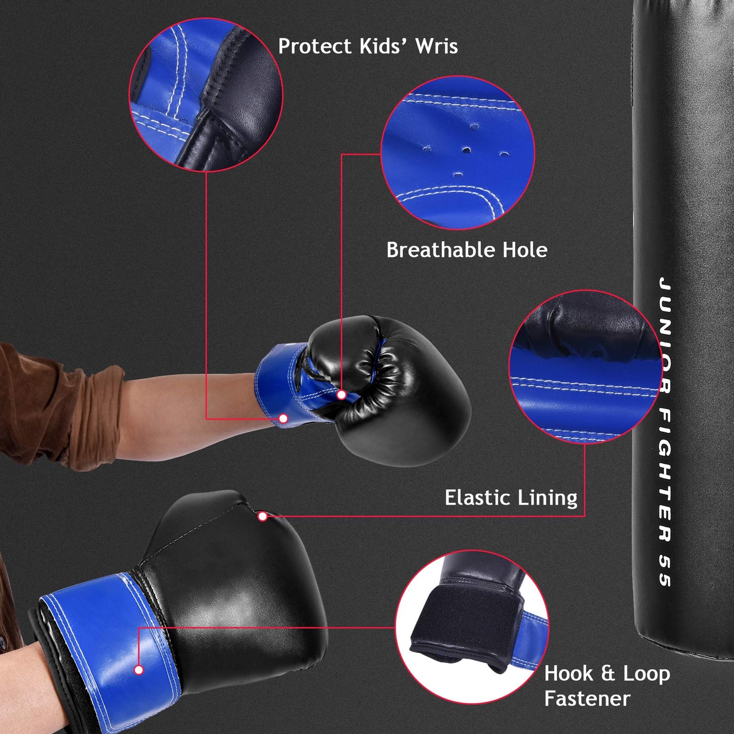 GYMAX Kids Punching Bag Set, Prefilled Junior Kick Boxing Bag Kit with Gloves & Jumping Rope