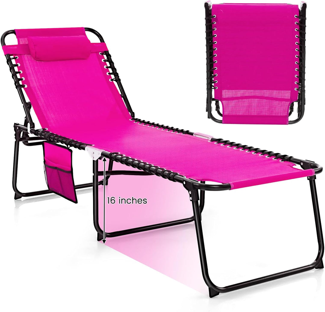 GYMAX Lounge Chairs for Outside, Extra High Folding Beach Tanning Lounger with Adjustable Backrest