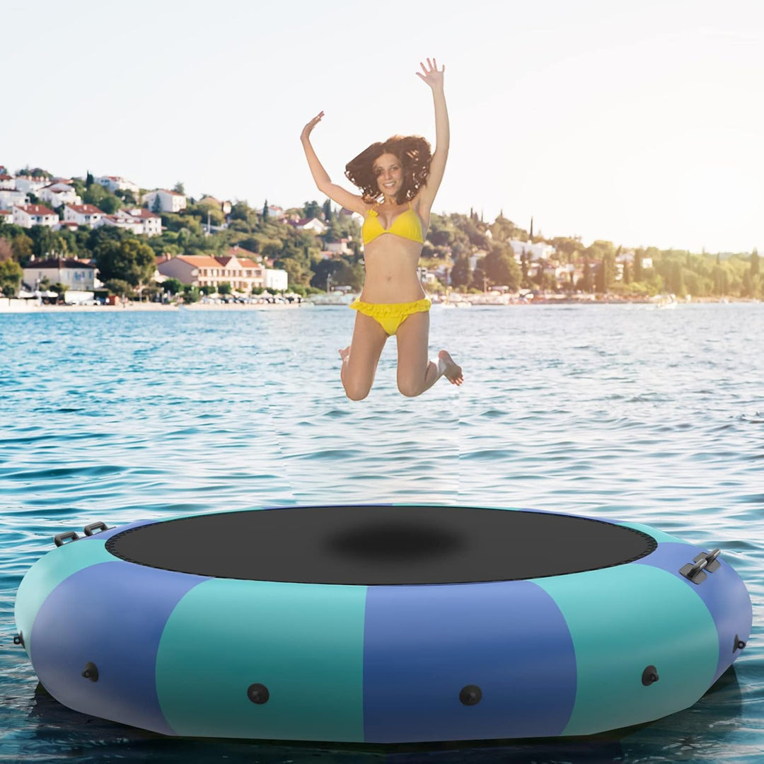 GYMAX Water Trampoline, Floating Lake Trampoline with Electric Pump & Rope Ladder, Inflatable Water Bouncer for Lake