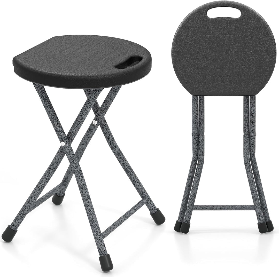 GYMAX Folding Stool, 18in Portable Collapsible Bar Stool with Handle & Steel Frame