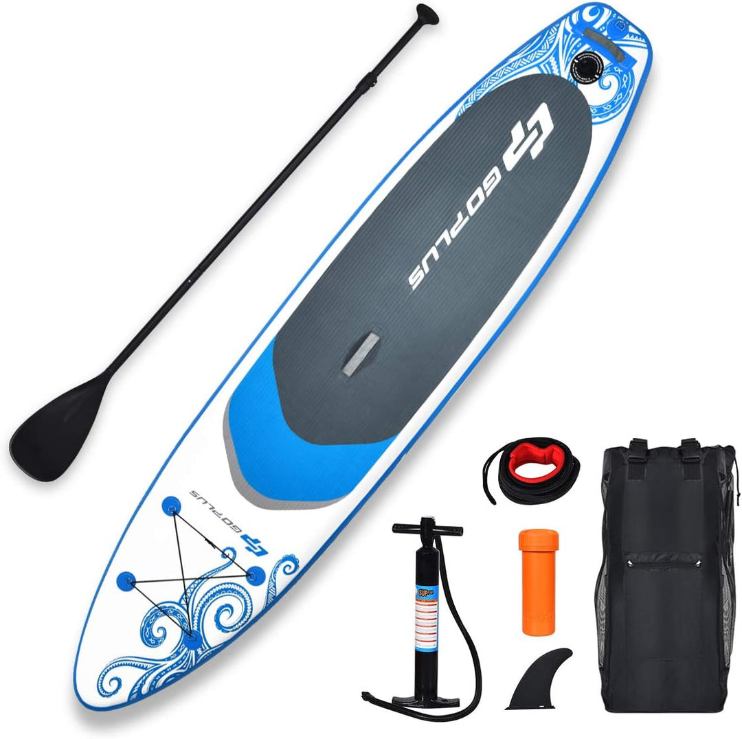 GYMAX Inflatable Stand Up Paddleboard, 6.5" Surfing Boarding with Hand Pump, Adjustable Paddle