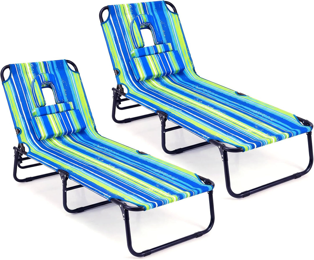 GYMAX Folding Lounge Chairs with Face Hole & Cover